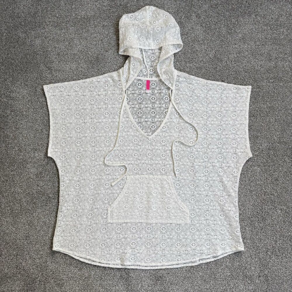 Victoria's Secret Cover Up Womens M/L White Crochet Hooded Caftan Swim Beach